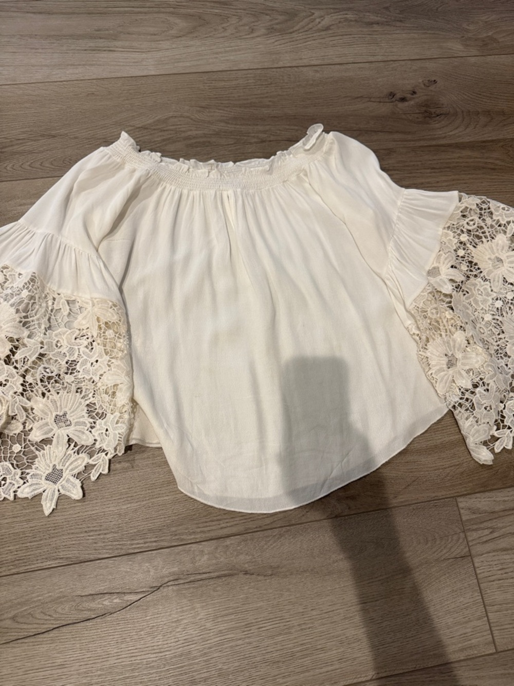 Women's Cream Off-Shoulder Lace Bell Sleeve Top